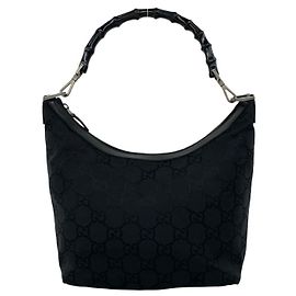 GUCCI Bamboo GG Logo Nylon Leather Mini Tote Bag Black