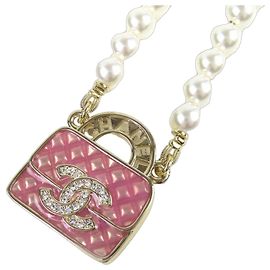 Colar de strass Matelassé Chanel Rosa Dourado