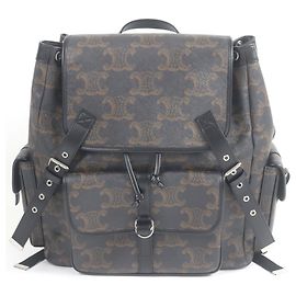 Céline CELINE 11181 Coated Canvas Triomphe Backpack Brown Black