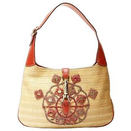 Borsa a Spalla in Rafia Gucci Jackie Beige