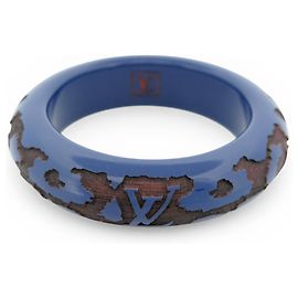 NEW LOUIS VUITTON LEO MONOGRAM BANGLE LOGO LV IN BLUE LACQUERED WOOD Blue