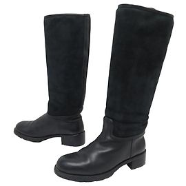 Hermès SCARPE HERMES BOOTS CAVALIERI 36 IN PELLE NERA E SUEDE FODERATE Nero