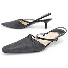 CHANEL SLINGBACK SANDALS 40 GREY LEATHER BOX Grey