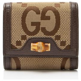 Gucci Jumbo GG Canvas Bamboo Diana Card Case Brown