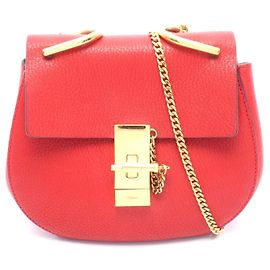 Chloé Bolsa de Ombro de Couro Chloe Drew Vermelha Vermelho
