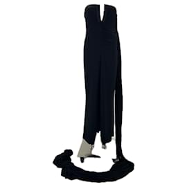 Yves Saint Laurent Black Strapless Maxi Dress with Train Black
