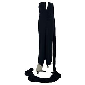 Yves Saint Laurent Trägerloses schwarzes Maxikleid mit Schleppe Schwarz