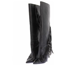 Saint Laurent Schwarze Lederstiefel Schwarz