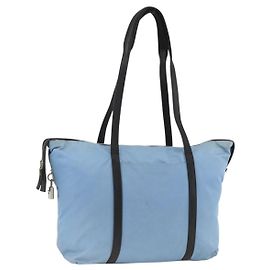PRADA Tote Bag Nylon Leather Light Blue Silver Auth am11000 Silvery Light blue