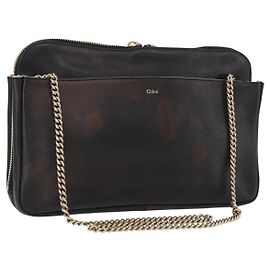 Bolsa de Ombro de Couro Chloé com Corrente Bronze Dourado Auth BSZ219 Dourado Bronze