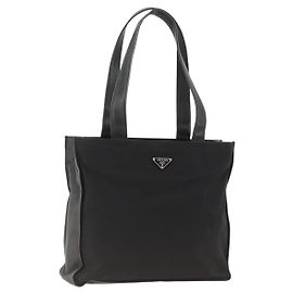 PRADA Tote Bag Nylon Black Silver Auth BSZ009 Black Silvery