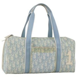 Christian Dior Trotter Canvas Boston Bag PVC Light Blue Silver Auth AMZ439 Silvery Light blue