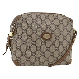 Bolsa de Ombro GUCCI GG Plus Supreme PVC Bege Ouro Auth SW2213 Bege Dourado
