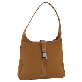 Salvatore Ferragamo Shoulder Bag Nylon Brown Silver Auth BA11638 Brown Silvery