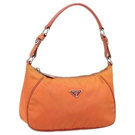 Bolsa de Ombro PRADA Nylon Laranja Prata Auth ARZ559A Prata Laranja