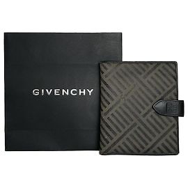Vintage Givenchy Abstract Leather Wallet Grey Black Black