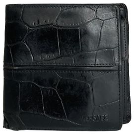 Vintage Gianni Versace Crocodile Emblossed Leather Wallet Black Black