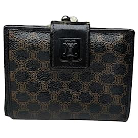 Céline Vintage Celine Paris Triomphe Monogram Leather Wallet Black Brown Black