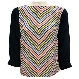 Top in seta nera con strisce a zigzag multicolori di Dries Van Noten Multicolore