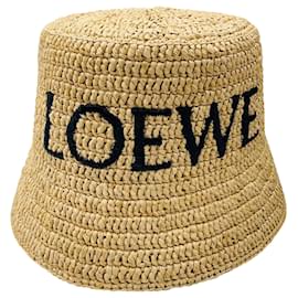 Loewe Naturales Logo Raphia Bucket Hat Kamel