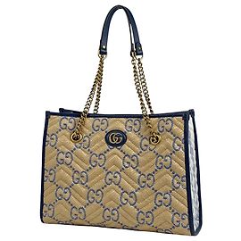 Gucci GG Marmont Kettentasche Beige Marineblau