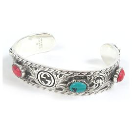 BRACCIALE BANGLE DOPPIO G ARABESQUE TESTA DI GATTO AG925 GUCCI 524922 Argento
