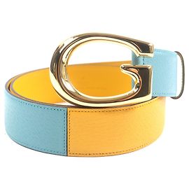 Cinto de couro bicolor com fivela memorável GUCCI Azul Amarelo