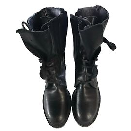 Schwarze Lederstiefel Y's Schwarz