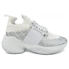 Tênis de tecido Viv Run da Roger Vivier Branco Cinza