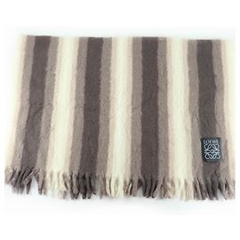 Coperta Grande in Mohair e Lana Anagramma Loewe con Frange Marrone