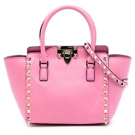 Valentino Pink Mini Leder Rockstud Doppelgriff Tote Pink