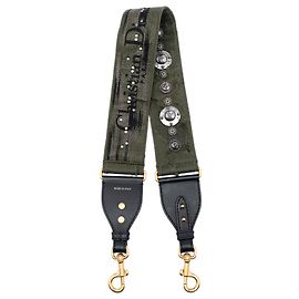 Dior Green Studded Canvas Embroidered Bag Strap Blue Other Green Olive green