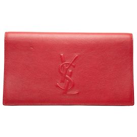 Rote große Leder-Clutch Belle de Jour von Saint Laurent Rot