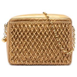 Bolsa de câmera em couro de cordeiro metálico dourado Chanel Dourado
