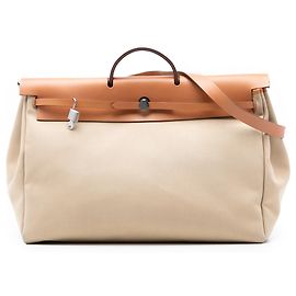 Hermès Herbag Zip Cabine 50 em Lona Bege e Couro Vaca Hunter Bege