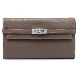 Hermès Brown Chevre Mysore Kelly Longue Wallet Brown Taupe
