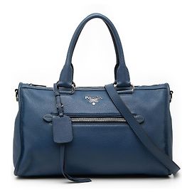 Bolsa Prada Blue Vitello Phenix com zíper Azul