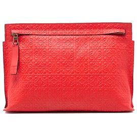 LOEWE Rote geprägte Anagramm Leder T Clutch Rot