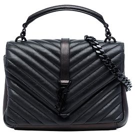 Borsa da college in pelle di pecora nera a chevron medio Monogram Monocromatico di Saint Laurent Nero