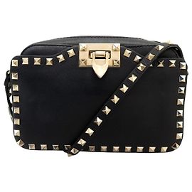 VALENTINO ROCKSTUD ROLLING SCHWARZE LEDER HANDTASCHE Schwarz