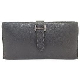 Hermès CARTERA HERMES BEARN EN CUERO DE CABRA MYSORE GRIS CARTERA DE MONEDAS Gris