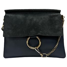 Borsa a Spalla Faye Media Chloé in Pelle Blu Navy Blu Blu navy