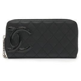 Portafoglio lungo in pelle morbida della linea Cambon di Chanel Nero Rosa