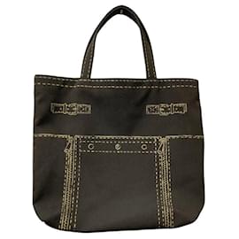 Sac fourre-tout en toile Yves Saint Laurent Rive Gauche Marron Marron foncé
