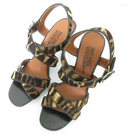 Autre Marque Michel Vivien Calf Hair Leopard Sandals Brown