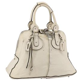 Chloé Bolsa de mão Chloe Paddington em couro branco prateado Auth BSZ323 Prata Branco