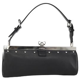 Borsa a Spalla LOEWE in Pelle Argento Nero Auth SW2182V Nero Argento