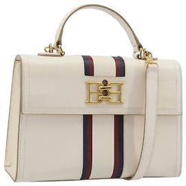 BALLY Bolsa de Mão de Couro 2 em 1 Branco Ouro Auth YKZ532A Branco Dourado