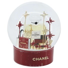 CHANEL Snow Globe Glass Red CC Auth BA11733 Red