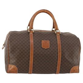 Céline Bolsa Boston em lona Macadam CELINE em couro PVC marrom dourado Auth 173776 Marrom Dourado